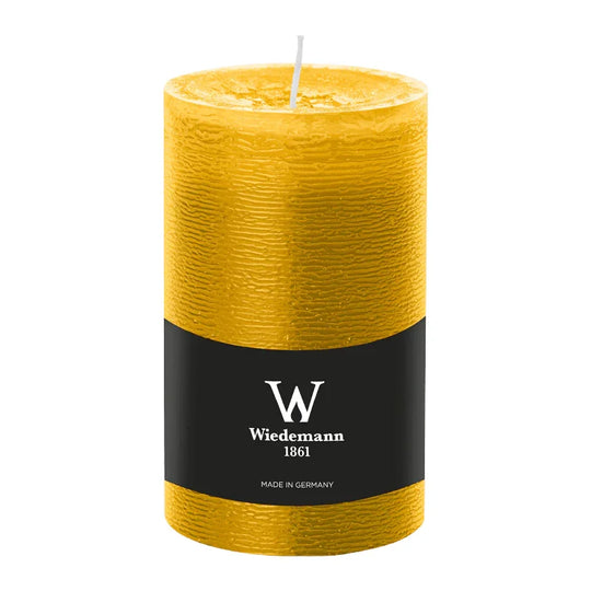 Stumpenkerze aus Paraffin, Dotter, Marble Rustik, Wiedemann, 130/78 mm, Brenndauer ca. 63h, durchgefärbt