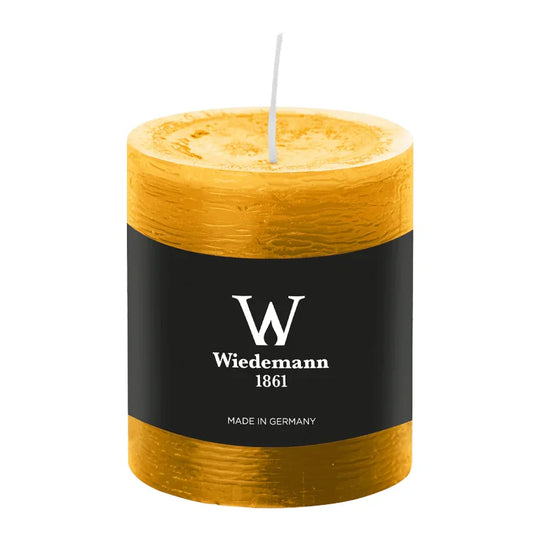 Stumpenkerze aus Paraffin, Dotter, Marble Rustik, Wiedemann, 80/68 mm, Brenndauer ca. 34h, durchgefärbt