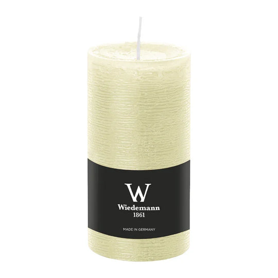 Stumpenkerze aus Paraffin, Elfenbein, Marble Rustik, Wiedemann, 130/68 mm, Brenndauer ca. 54h, durchgefärbt