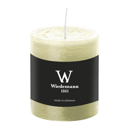 Stumpenkerze aus Paraffin, Elfenbein, Marble Rustik, Wiedemann, 80/68 mm, Brenndauer ca. 34h, durchgefärbt