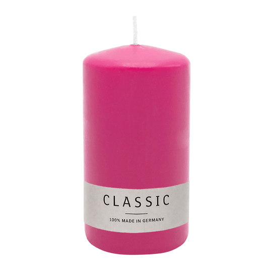 Stumpenkerze aus Paraffin, Fuchsia, WENZEL, 120/60 mm, Brenndauer ca. 37h, selbstverlöschend