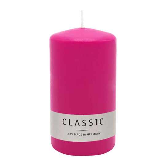 Stumpenkerze aus Paraffin, Fuchsia, WENZEL, 130/70 mm, Brenndauer ca. 47h, selbstverlöschend