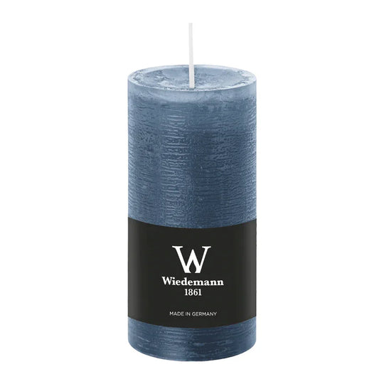 Stumpenkerze aus Paraffin, Graublau, Marble Rustik, Wiedemann, 120/58 mm, Brenndauer ca. 42h, durchgefärbt