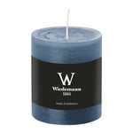 Stumpenkerze aus Paraffin, Graublau, Marble Rustik, Wiedemann, 80/68 mm, Brenndauer ca. 34h, durchgefärbt