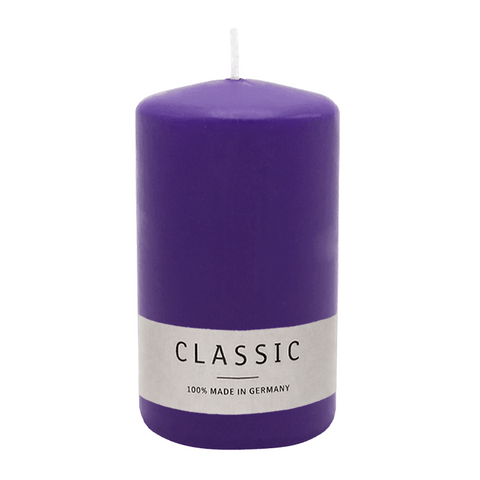 Stumpenkerze aus Paraffin, Lila, WENZEL, 120/80 mm, Brenndauer ca. 56h, selbstverlöschend