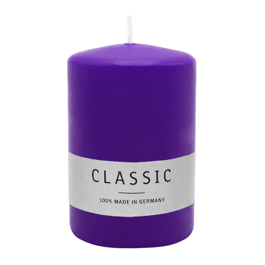 Stumpenkerze aus Paraffin, Lila, WENZEL, 80/60 mm, Brenndauer ca. 22h, selbstverlöschend