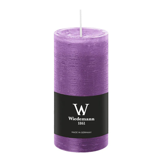Stumpenkerze aus Paraffin, Mauve, Marble Rustik, Wiedemann, 120/58 mm, Brenndauer ca. 42h, durchgefärbt