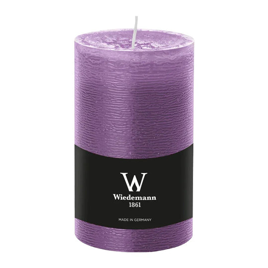 Stumpenkerze aus Paraffin, Mauve, Marble Rustik, Wiedemann, 130/78 mm, Brenndauer ca. 63h, durchgefärbt