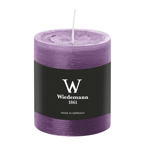 Stumpenkerze aus Paraffin, Mauve, Marble Rustik, Wiedemann, 80/68 mm, Brenndauer ca. 34h, durchgefärbt - luterna.de
