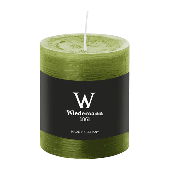 Stumpenkerze aus Paraffin, Olive, Marble Rustik, Wiedemann, 80/68 mm, Brenndauer ca. 34h, durchgefärbt