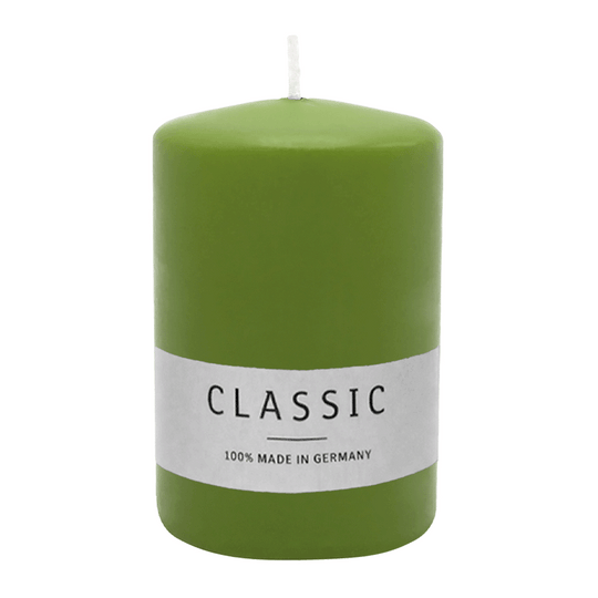 Stumpenkerze aus Paraffin, Olive, WENZEL, 80/60 mm, Brenndauer ca. 22h, selbstverlöschend