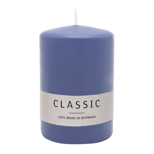 Stumpenkerze aus Paraffin, Polarblau, WENZEL, 80/60 mm, Brenndauer ca. 22h, selbstverlöschend