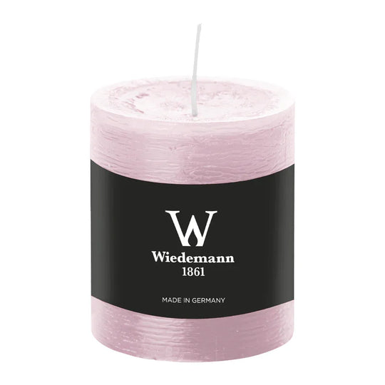 Stumpenkerze aus Paraffin, Rosé, Marble Rustik, Wiedemann, 80/68 mm, Brenndauer ca. 34h, durchgefärbt