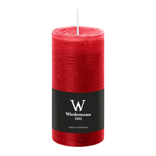 Stumpenkerze aus Paraffin, Rubin, Marble Rustik, Wiedemann, 120/58 mm, Brenndauer ca. 42h, durchgefärbt