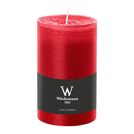 Stumpenkerze aus Paraffin, Rubin, Marble Rustik, Wiedemann, 130/78 mm, Brenndauer ca. 63h, durchgefärbt