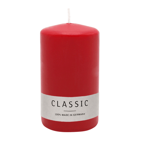 Stumpenkerze aus Paraffin, Rubin, WENZEL, 120/80 mm, Brenndauer ca. 56h, selbstverlöschend