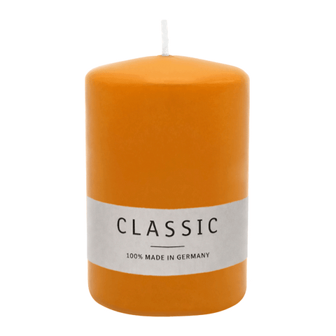 Stumpenkerze aus Paraffin, Safran, WENZEL, 80/60 mm, Brenndauer ca. 22h, selbstverlöschend