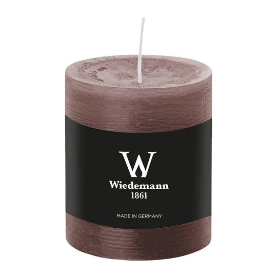 Stumpenkerze aus Paraffin, Schlamm, Marble Rustik, Wiedemann, 80/68 mm, Brenndauer ca. 34h, durchgefärbt