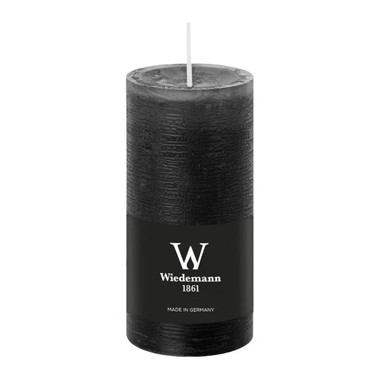 Stumpenkerze aus Paraffin, Schwarz, Marble Rustik, Wiedemann, 120/58 mm, Brenndauer ca. 42h, durchgefärbt