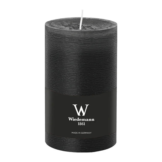 Stumpenkerze aus Paraffin, Schwarz, Marble Rustik, Wiedemann, 130/78 mm, Brenndauer ca. 63h, durchgefärbt