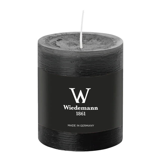Stumpenkerze aus Paraffin, Schwarz, Marble Rustik, Wiedemann, 80/68 mm, Brenndauer ca. 34h, durchgefärbt