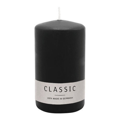 Stumpenkerze aus Paraffin, Schwarz, WENZEL, 120/80 mm, Brenndauer ca. 56h, selbstverlöschend