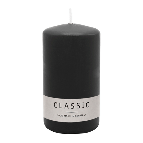Stumpenkerze aus Paraffin, Schwarz, WENZEL, 130/70 mm, Brenndauer ca. 47h, selbstverlöschend