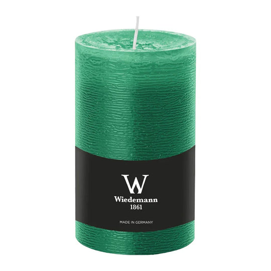 Stumpenkerze aus Paraffin, Seegrün, Marble Rustik, Wiedemann, 130/78 mm, Brenndauer ca. 63h, durchgefärbt