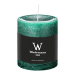 Stumpenkerze aus Paraffin, Seegrün, Marble Rustik, Wiedemann, 80/68 mm, Brenndauer ca. 34h, durchgefärbt