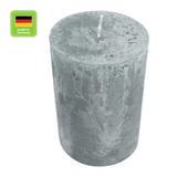 Stumpenkerze aus Paraffin, Silbergrau, Rustic, WENZEL, 110/70 mm, Brenndauer ca. 51h, selbstverlöschend - luterna.de