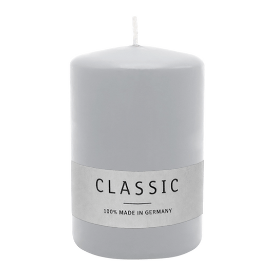 Stumpenkerze aus Paraffin, Silbergrau, WENZEL, 80/60 mm, Brenndauer ca. 22h, selbstverlöschend