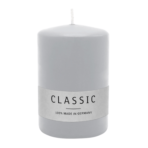 Stumpenkerze aus Paraffin, Silbergrau, WENZEL, 80/60 mm, Brenndauer ca. 22h, selbstverlöschend