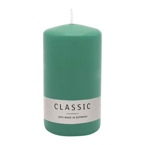 Stumpenkerze aus Paraffin, Smaragd, WENZEL, 130/70 mm, Brenndauer ca. 47h, selbstverlöschend
