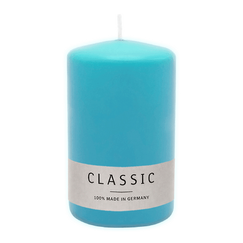 Stumpenkerze aus Paraffin, Türkis, WENZEL, 100/70 mm, Brenndauer ca. 34h, selbstverlöschend