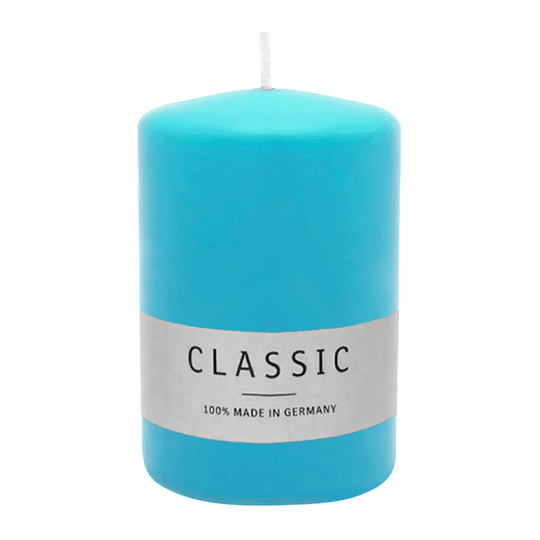 Stumpenkerze aus Paraffin, Türkis, WENZEL, 80/60 mm, Brenndauer ca. 22h, selbstverlöschend