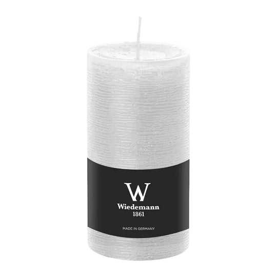 Stumpenkerze aus Paraffin, Weiß, Marble Rustik, Wiedemann, 130/68 mm, Brenndauer ca. 54h, durchgefärbt