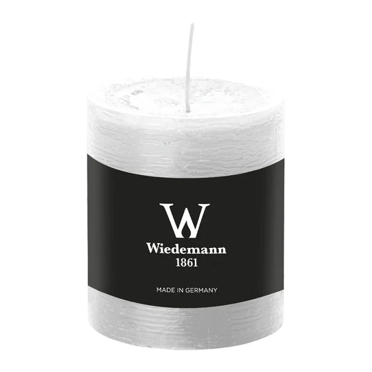 Stumpenkerze aus Paraffin, Weiß, Marble Rustik, Wiedemann, 80/68 mm, Brenndauer ca. 34h, durchgefärbt