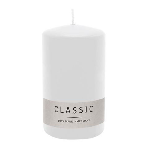 Stumpenkerze aus Paraffin, Weiß, WENZEL, 120/80 mm, Brenndauer ca. 56h, selbstverlöschend
