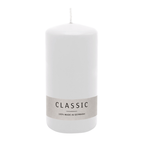 Stumpenkerze aus Paraffin, Weiß, WENZEL, 150/70 mm, Brenndauer ca. 56h, selbstverlöschend
