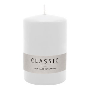 Stumpenkerze aus Paraffin, Weiß, WENZEL, 80/60 mm, Brenndauer ca. 22h, selbstverlöschend