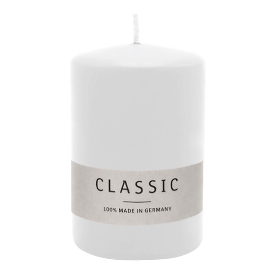 Stumpenkerze aus Paraffin, Weiß, WENZEL, 80/60 mm, Brenndauer ca. 22h, selbstverlöschend