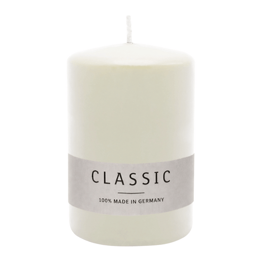 Stumpenkerze aus Paraffin, Wollweiß, WENZEL, 80/60 mm, Brenndauer ca. 22h, selbstverlöschend