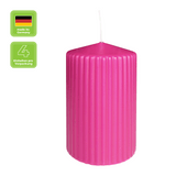 Stumpenkerze mit Rillen aus Paraffin, Fuchsia, WENZEL, 130/70 mm, Brenndauer ca. 57h, selbstverlöschend, 4 Stück