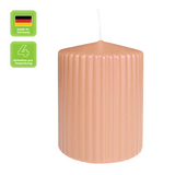 Stumpenkerze mit Rillen aus Paraffin, Peach, WENZEL, 90/70 mm, Brenndauer ca. 39h, selbstverlöschend, 4 Stück