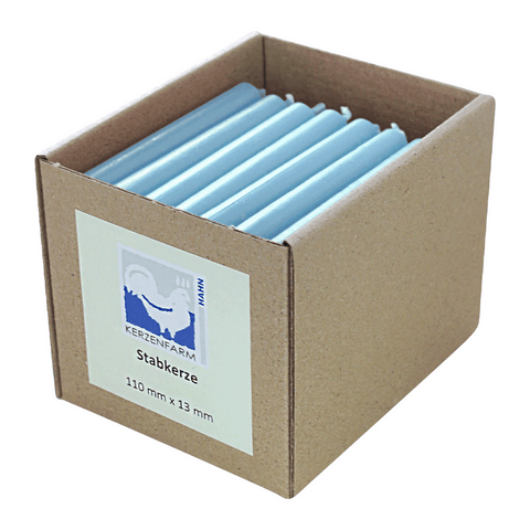 Stabkerzen aus Paraffin, 110/13 mm, Taubenblau, KERZENFARM HAHN, Brenndauer ca. 2h, 49 Stück pro Verpackung