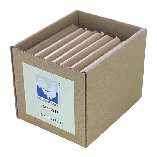 Stabkerzen aus Paraffin, 110/13 mm, Taupe, KERZENFARM HAHN, Brenndauer ca. 2h, 49 Stück pro Verpackung
