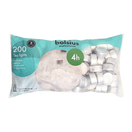 Teelichter in Aluminiumhülle, weiß, BOLSIUS, 17/38 mm, Brenndauer ca. 4h, Beutel mit 200 Stück