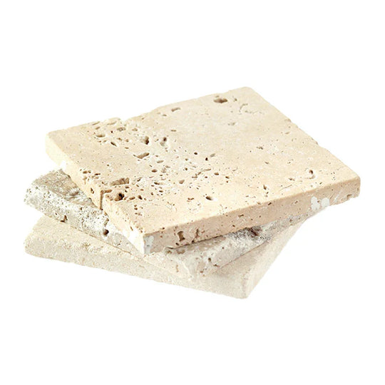 Travertin Seifenablage quadratisch, Ovis Schafmilchseife, 10x10 cm