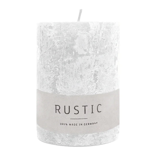 RUSTIC-Stumpenkerze Weiß, WENZEL, 80/70 mm, Brenndauer ca. 34h, selbstverlöschend