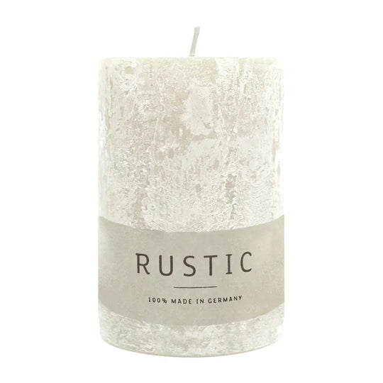RUSTIC-Stumpenkerze Wollweiß, WENZEL, 80/60 mm, Brenndauer ca. 25h, selbstverlöschend